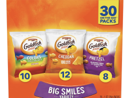 Goldfish Crackers Big Smiles Variety Pack with Cheddar, Colors, and Pretzels, Snack Packs, 30 Ct